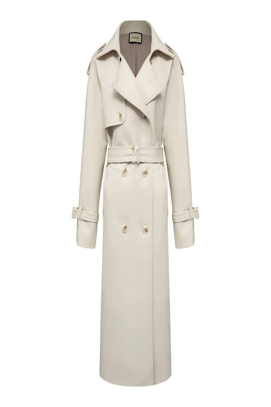 Trench coat made of eco-leather milky