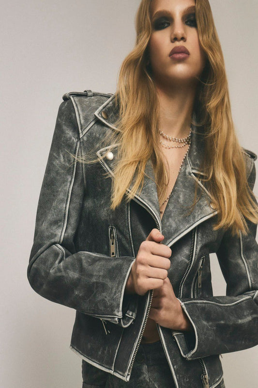 Genuine leather biker jacket "Eglo" gray