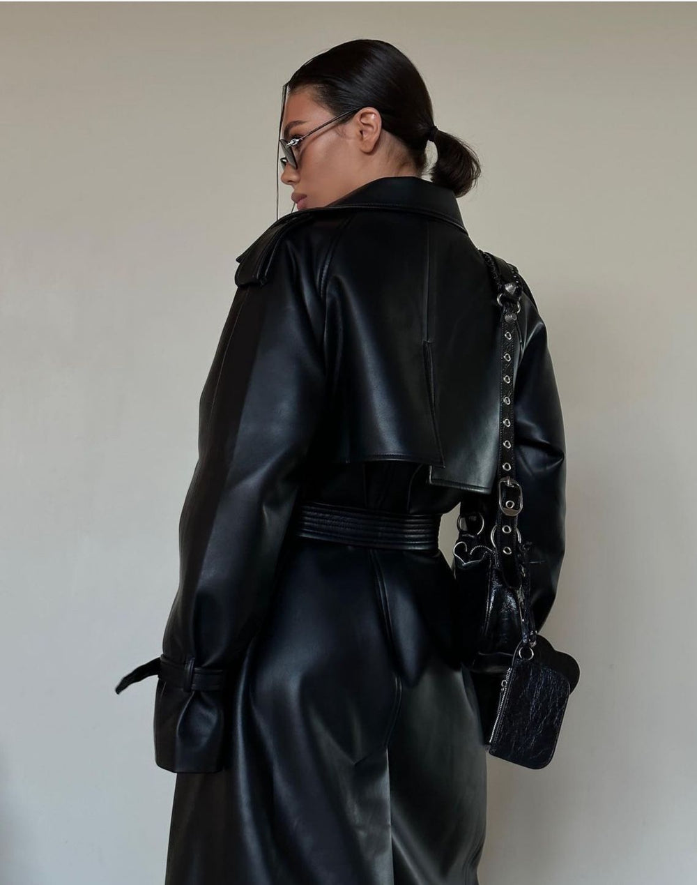 Trench coat made of eco-leather black